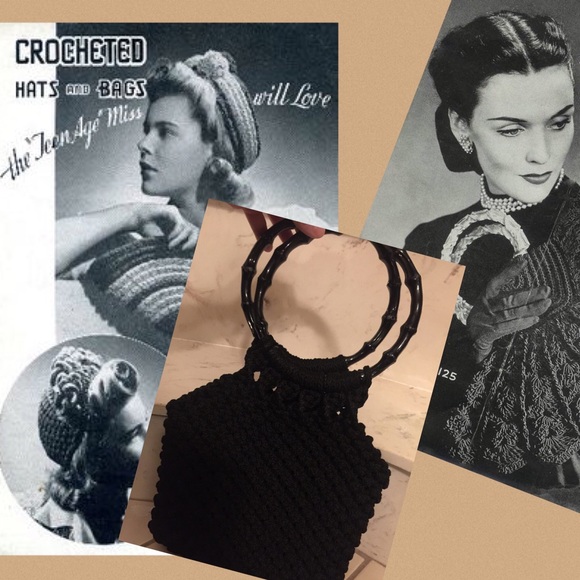 Vintage Handbags - 1960s True Vintage Crocheted Bamboo Pinup Bag♥️